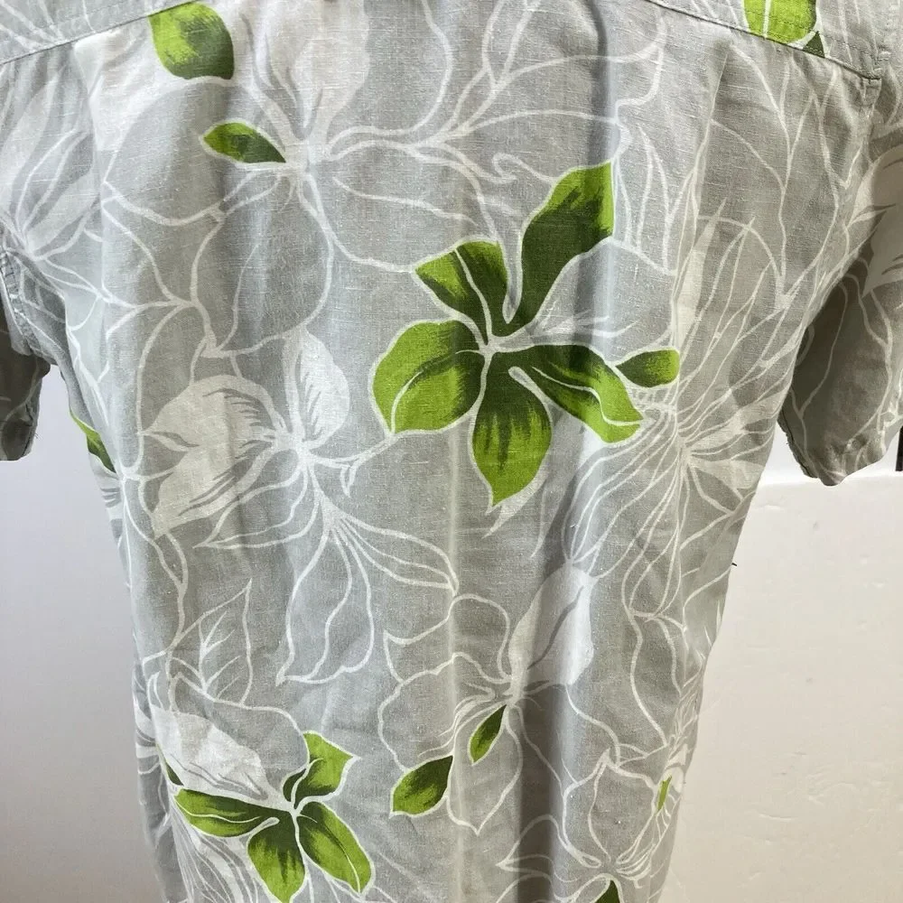 Toes On The Nose Button Up Shirt M Gray Green Floral Hawaiian Aloha Camp Mens‎